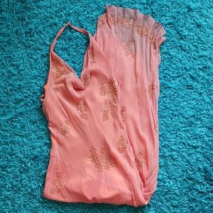 Scala 100% silk orange Halter y2k dress